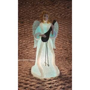 Vtg Lighted ANGEL With Lute Figure, Blue Nightlight Porcelain Head Christmas 12"